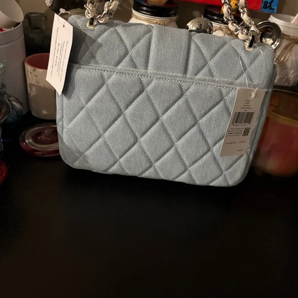 kate spade Denim Quilted Light Blue Shoulder Bag with Cream Chain - Picture 5 of 8